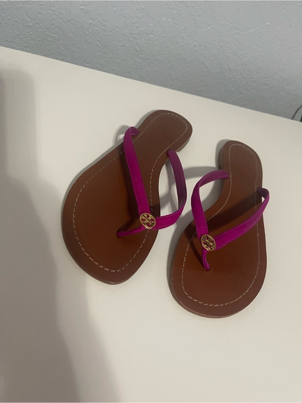 Tory Burch Magenta Leather Thong Sandals